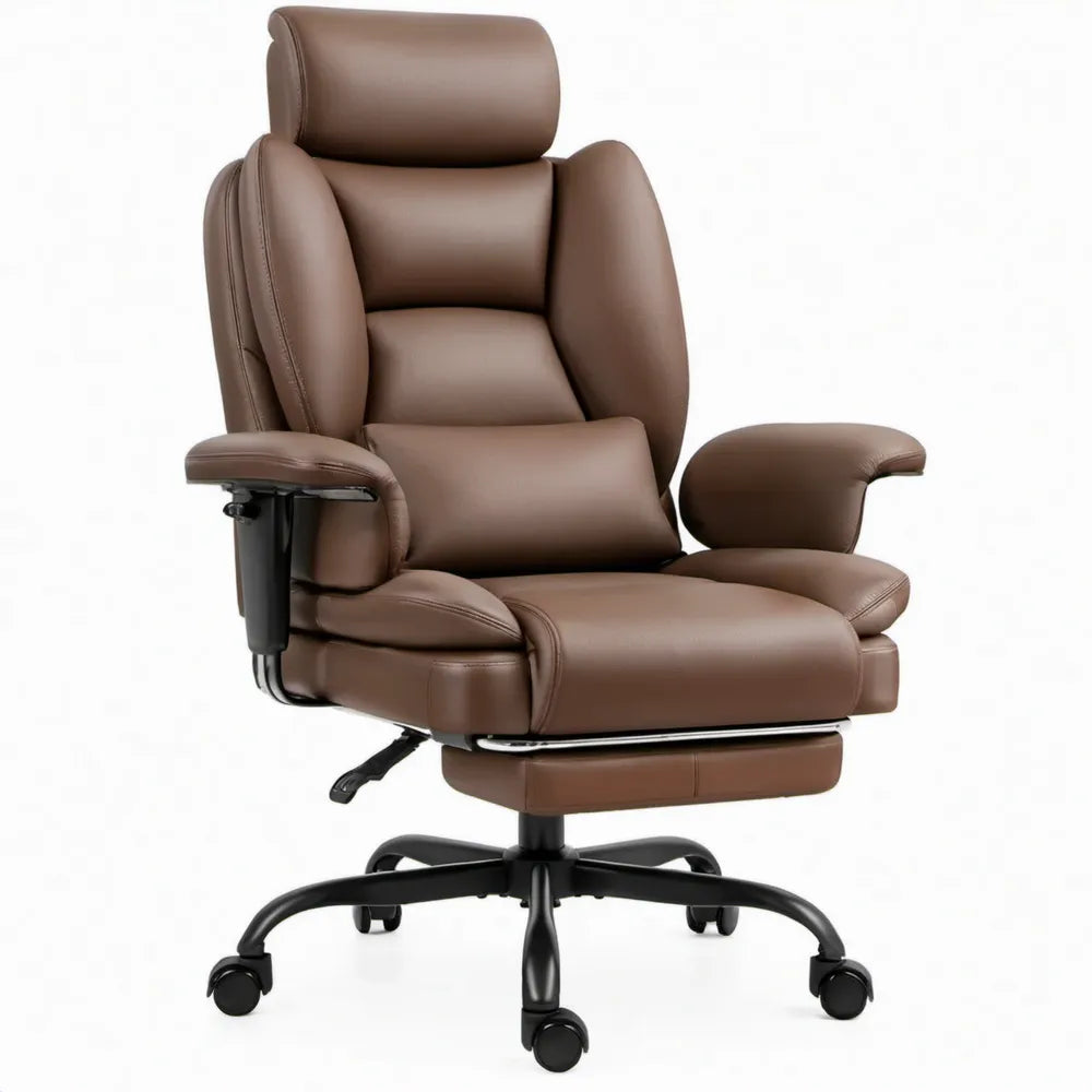 Ergonomische Bureaustoel met Uitschuifbare Voetensteun, Bruin/Zwart, 70 x 68 x 118-128 cm