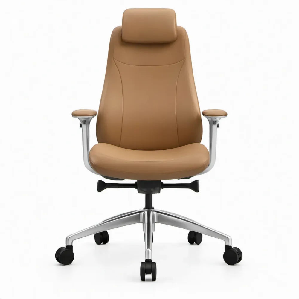 Ergonomische bruine bureaustoel met hoofdsteun en armleuningen, 68 x 68 x 118-128 cm