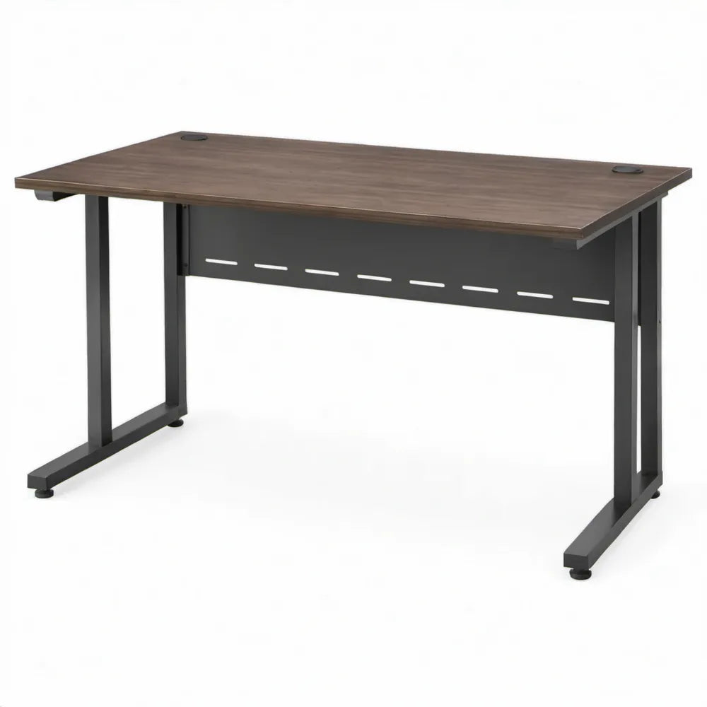 Donkerbruin en zwart bureau met kabeldoorvoeren, 120 x 60 x 75 cm