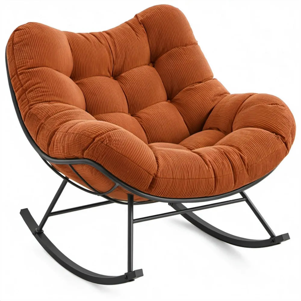 Schommelstoel van ribfluweel met stalen onderstel, roestbruin/zwart, 98 x 90 x 95 cm