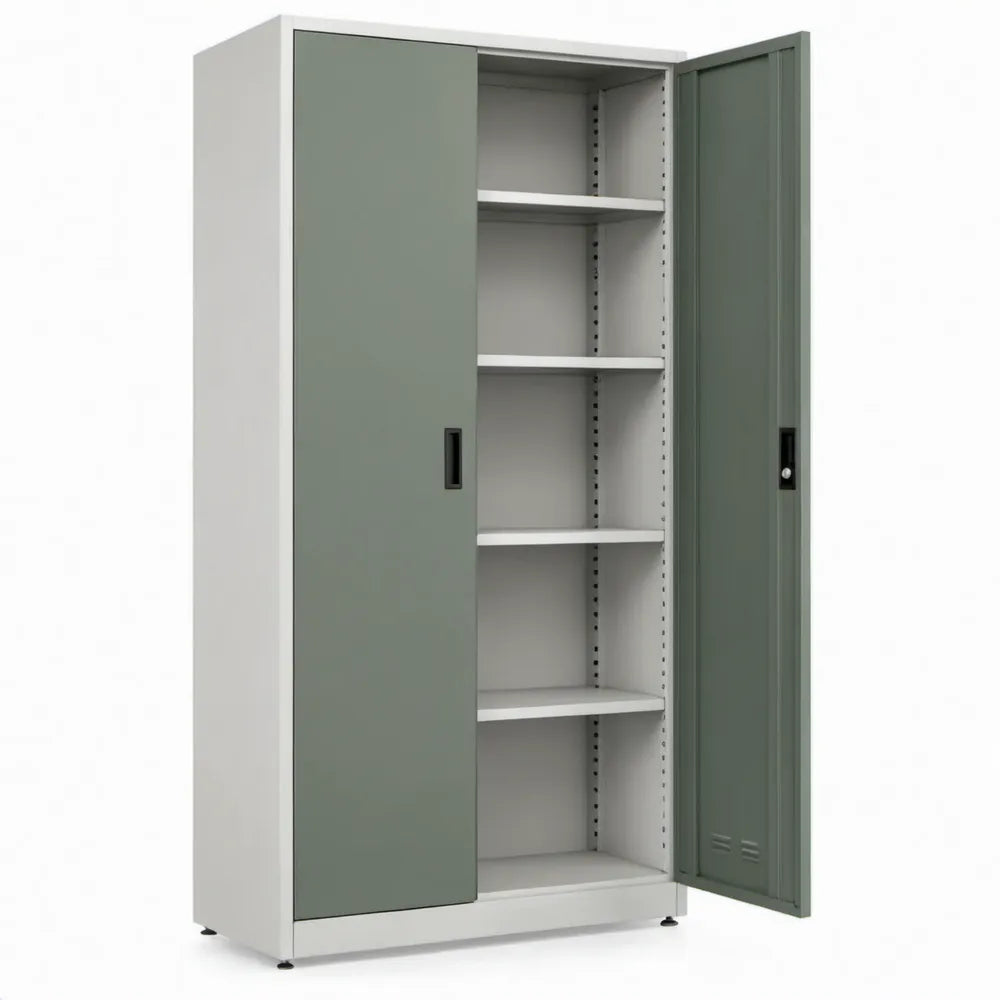 Stalen archiefkast met 2 deuren en 4 verstelbare legplanken, grijs/groengrijs, 90 x 40 x 185 cm