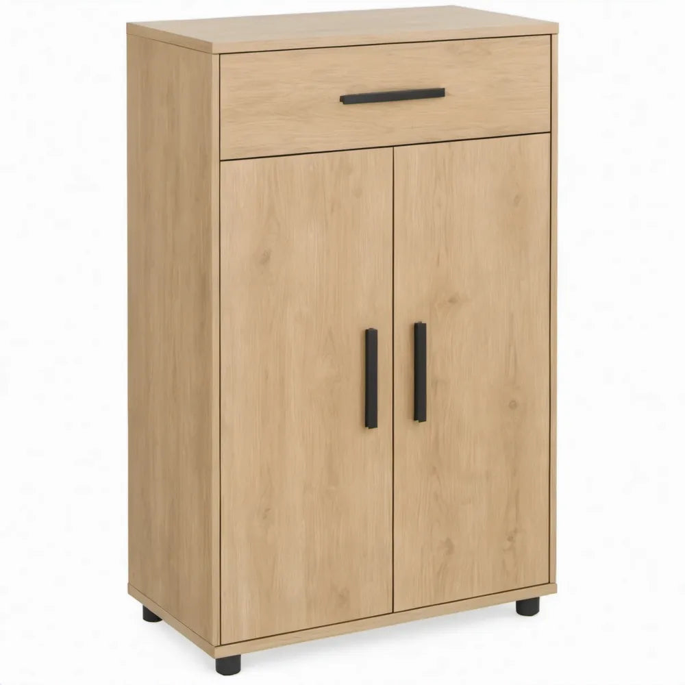 Kast met 2 deuren en 1 lade, 80 x 40 x 120 cm, naturel eiken/zwart