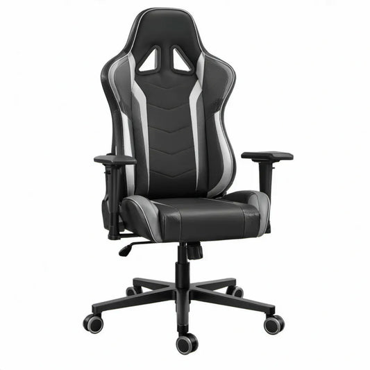 Verstelbare gamingstoel met hoge rugleuning en armleuningen, zwart/grijs, 66 x 70 x 122-132 cm