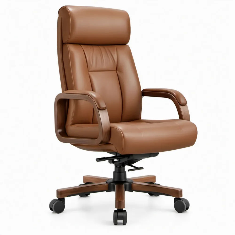 Bruine bureaustoel met hoge rugleuning en hoofdsteun, 70 x 70 x 120-130 cm