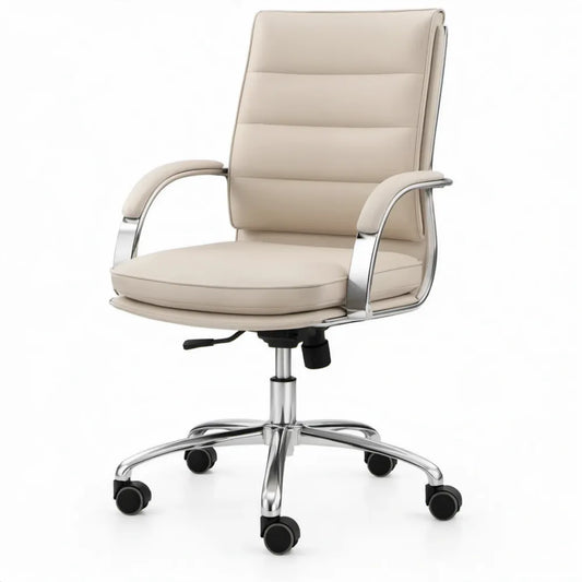 Beige bureaustoel met hoge rugleuning en armleuningen, 65 x 65 x 110-120 cm