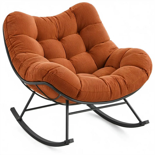 Schommelstoel van ribfluweel met stalen onderstel, roestbruin/zwart, 98 x 90 x 95 cm