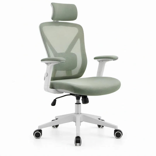 Ergonomische bureaustoel met hoofdsteun en verstelbare armleuningen 64 x 64 x 116-126 cm Lichtgroen/Wit
