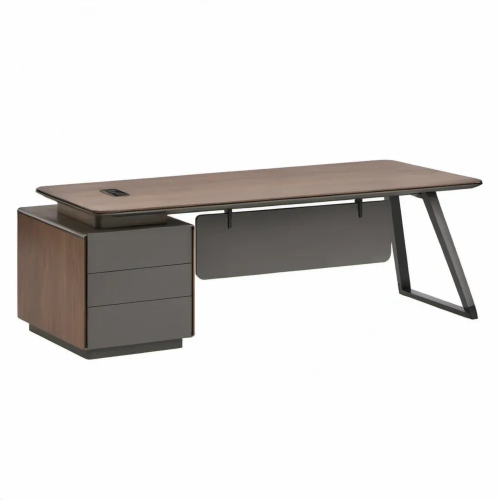 Directiebureau met 3 lades en kabeldoorvoer, walnootbruin/antraciet/zwart, 200 x 90 x 75 cm