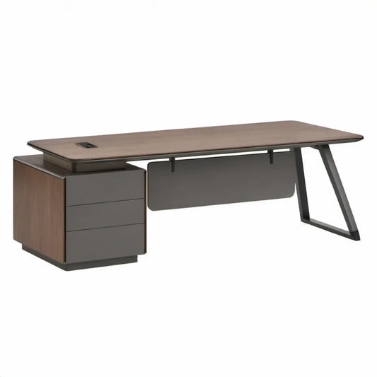 Directiebureau met 3 lades en kabeldoorvoer, walnootbruin/antraciet/zwart, 200 x 90 x 75 cm