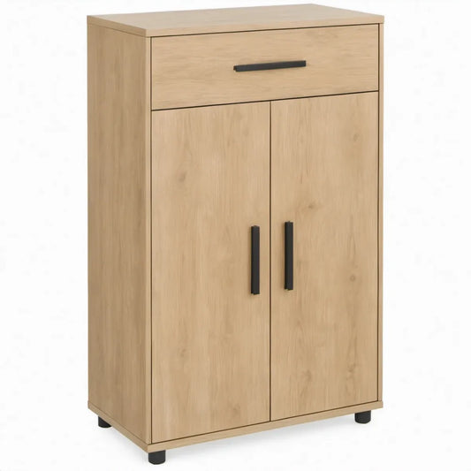 Kast met 2 deuren en 1 lade, 80 x 40 x 120 cm, naturel eiken/zwart