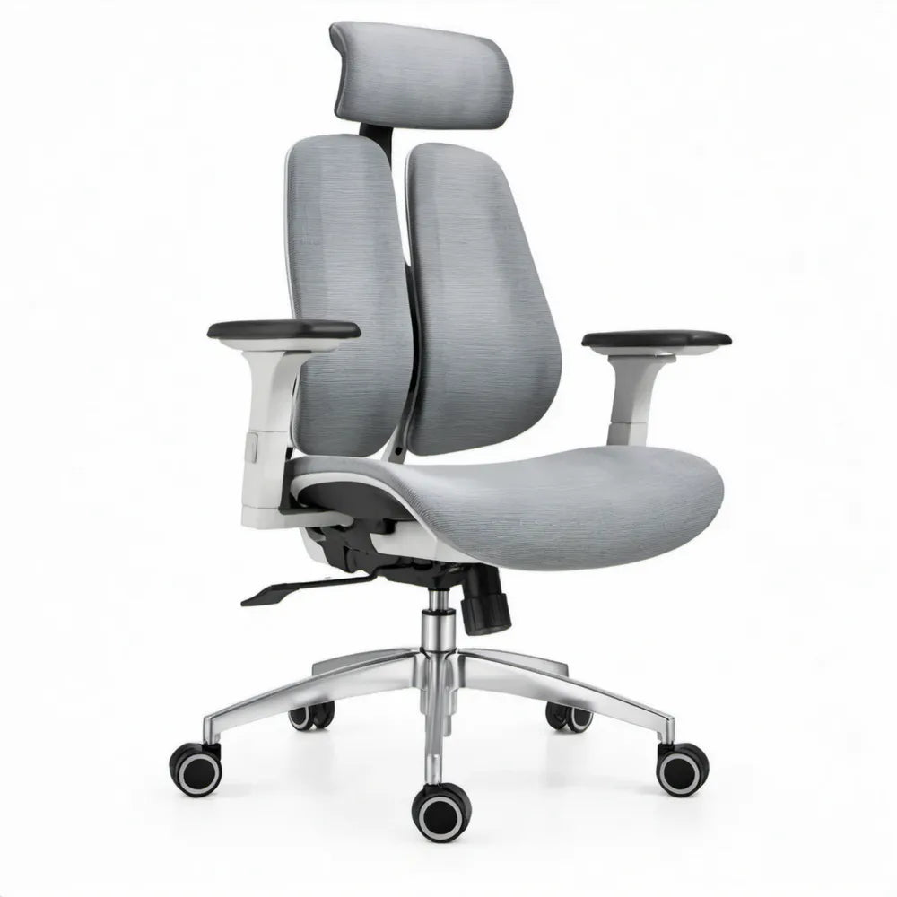 Ergonomische bureaustoel met hoofdsteun, grijs/zwart/zilver, 66 x 66 x 118-128 cm