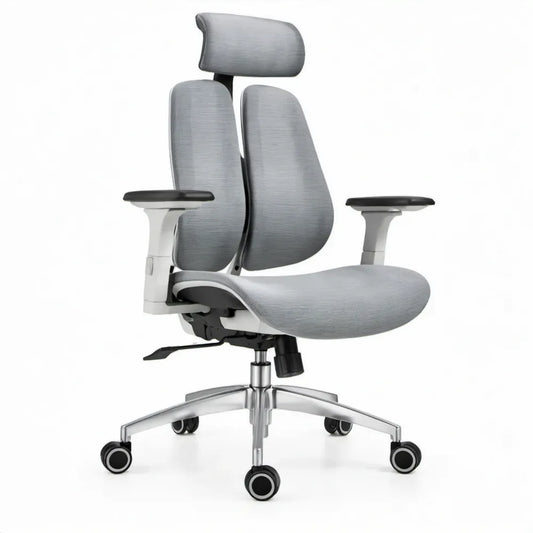 Ergonomische bureaustoel met hoofdsteun, grijs/zwart/zilver, 66 x 66 x 118-128 cm