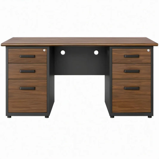Bureau met 6 laden, 160 x 70 x 75 cm, walnootbruin en zwart