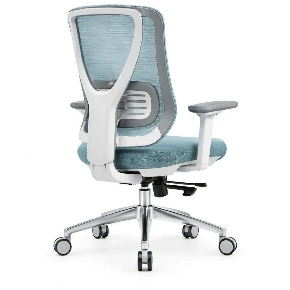 Ergonomische bureaustoel met hoge rugleuning en armleuningen, 65 x 65 x 115-125 cm, lichtblauw/wit