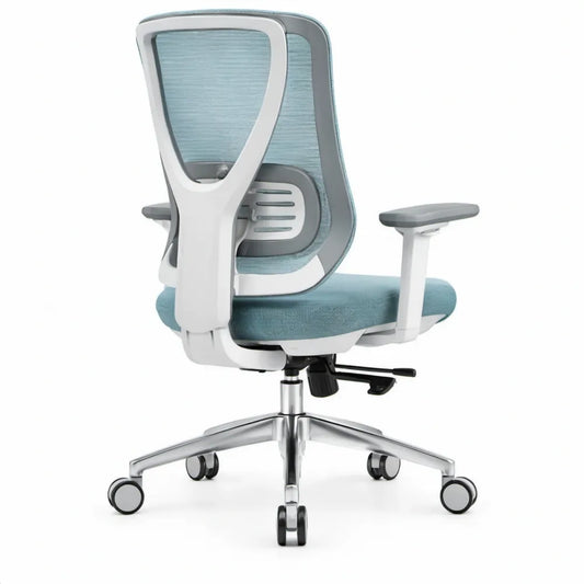 Ergonomische bureaustoel met hoge rugleuning en armleuningen, 65 x 65 x 115-125 cm, lichtblauw/wit